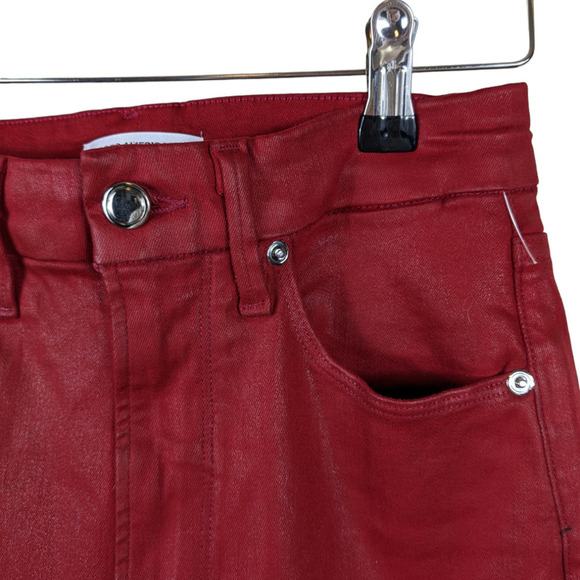 Good American Womens Jeans 6 28 Red Good Waist Crop Shimmer Cut Off Cuff Pants - Picture 4 of 13